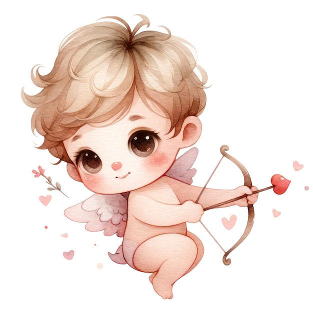 Cute Cupid Valentines Day Watercolor Clipart Illustration