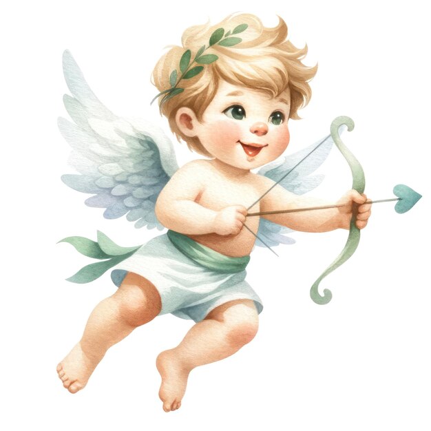 PSD cute cupid valentines day watercolor clipart illustration