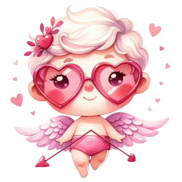 Cute Cupid Valentines Day Watercolor Clipart Illustration