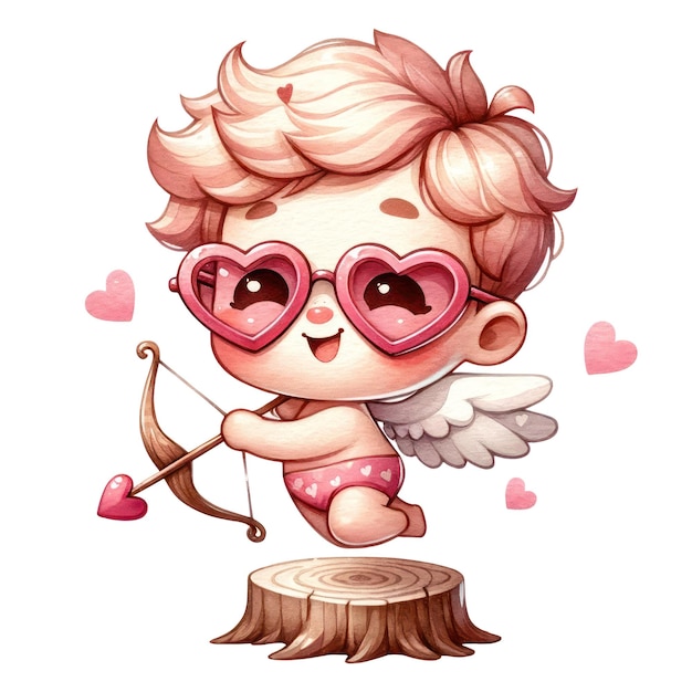 PSD cute cupid valentines day watercolor clipart illustration