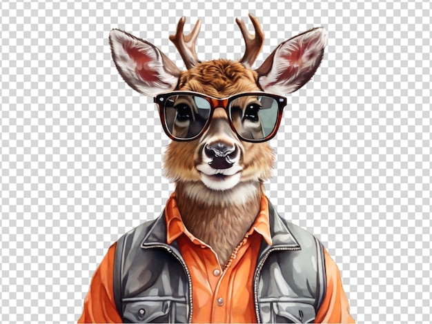 A cute deer wearing sunglasses on transparent background