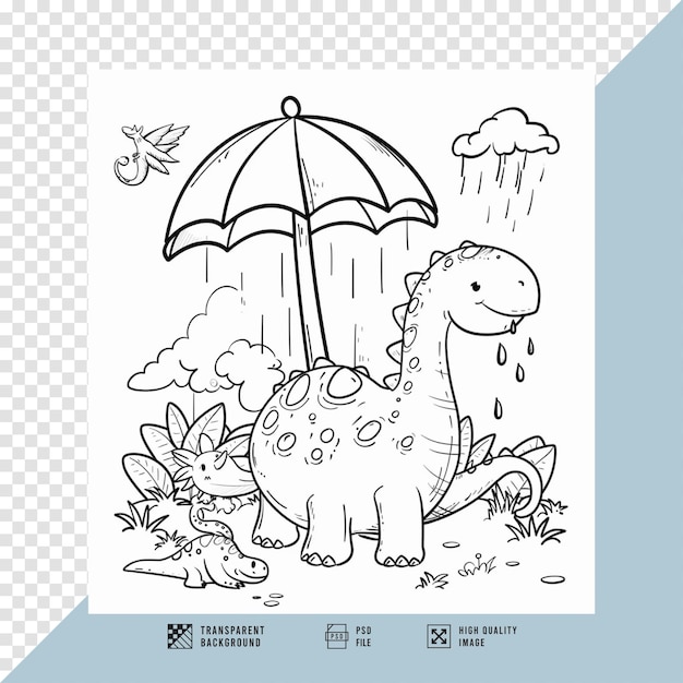 PSD cute dinosaur coloring pages pictures without background hd quality