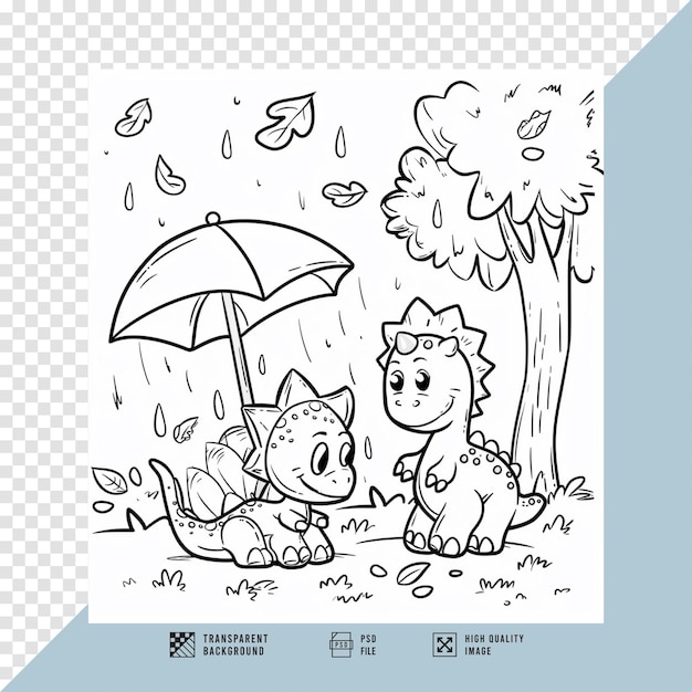 PSD cute dinosaur coloring pages pictures without background hd quality