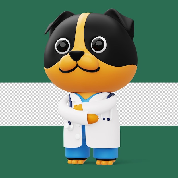 Cute doctor dog 3d cartoon dog character 3d rendering