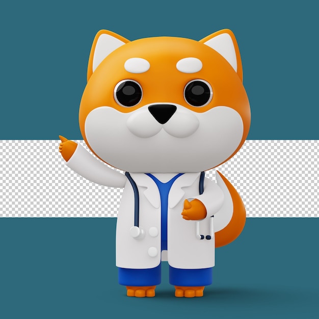 Cute doctor dog 3d cartoon dog character 3d rendering