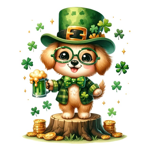 PSD cute dog st patricks day clipart illustration