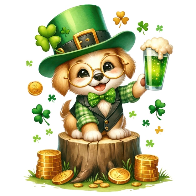 PSD cute dog st patricks day clipart illustration