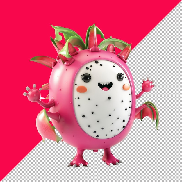 PSD cute dragonfruit character 3d isolated render white transparent background png psd