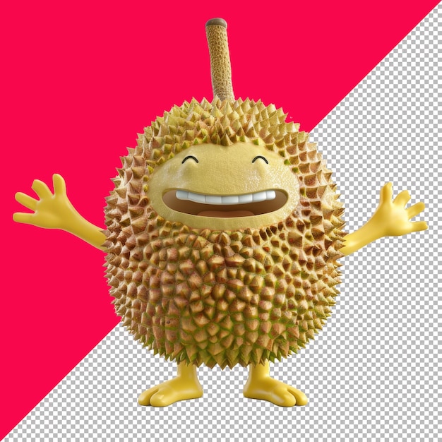 PSD cute durian character 3d isolated render white background transparent png psd