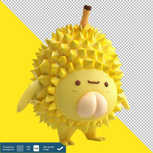 Cute Durian Character 3D Isometric Render transparent background PNG PSD