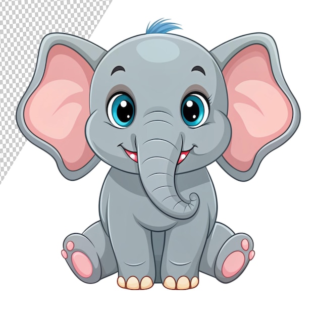 PSD cute elephant in flat cartoon style on transparent background