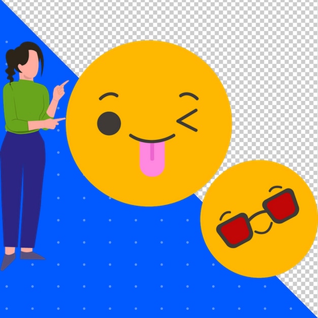 PSD cute emojis with handdrawn illustration png transparent background