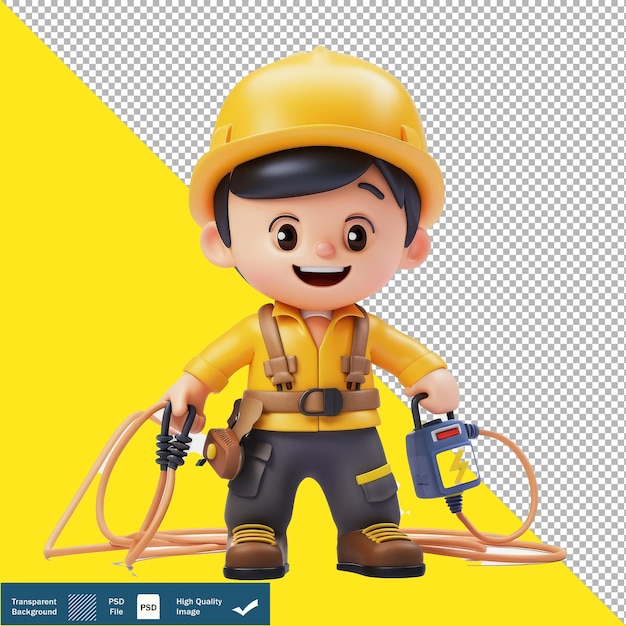 Cute Engineer designing a bridge cartoon 3D render transparent background PNG PSD