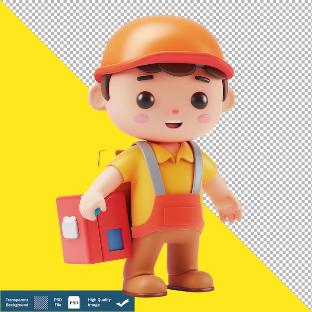 Cute Engineer designing a bridge cartoon 3D render transparent background PNG PSD