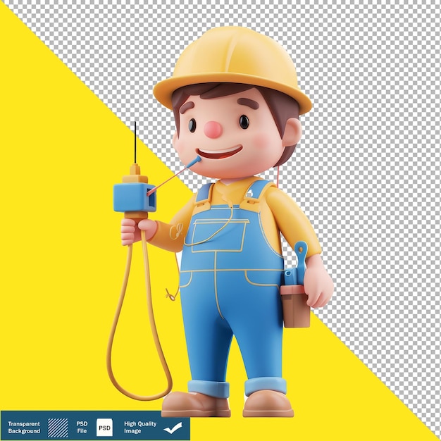 Cute Engineer designing a bridge cartoon 3D render transparent background PNG PSD