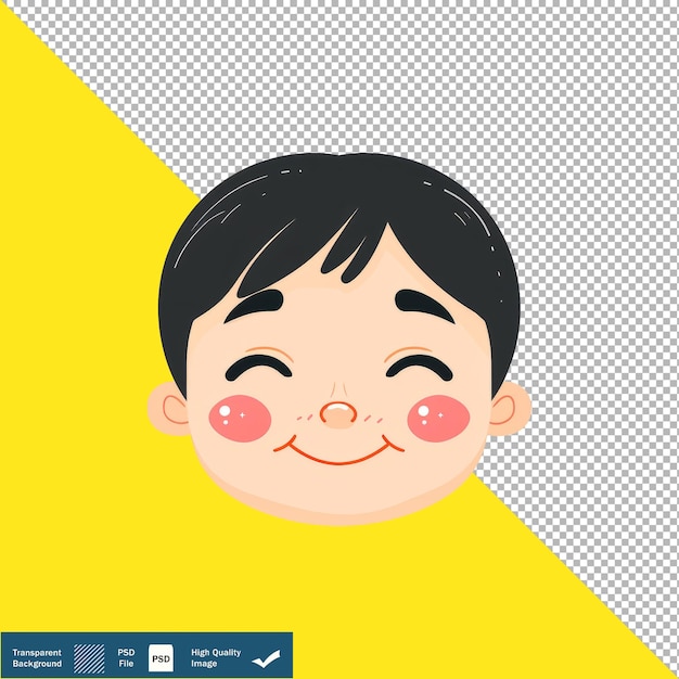 Cute Face Character Asian on White Background transparent background PNG PSD