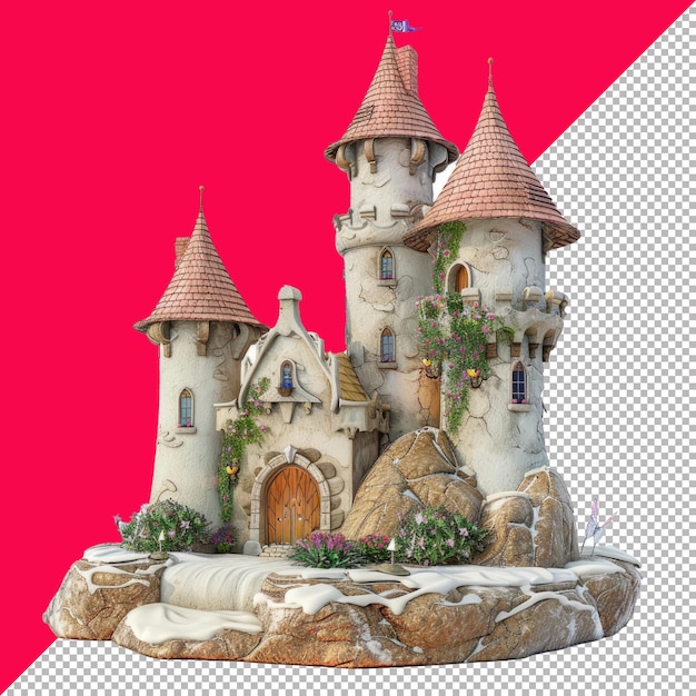 PSD cute fairy tale castle 3d isolated render white background transparent png psd