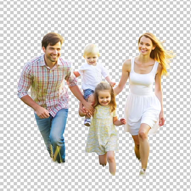 cute family playing in a summer field background