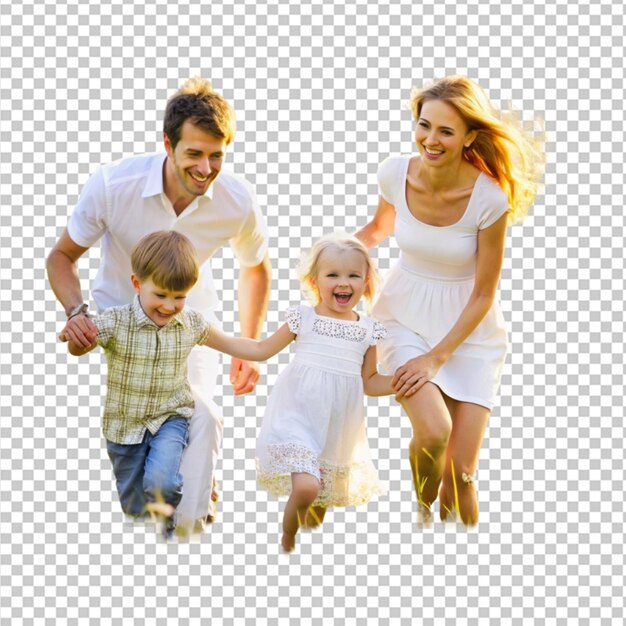 cute family playing in a summer field background