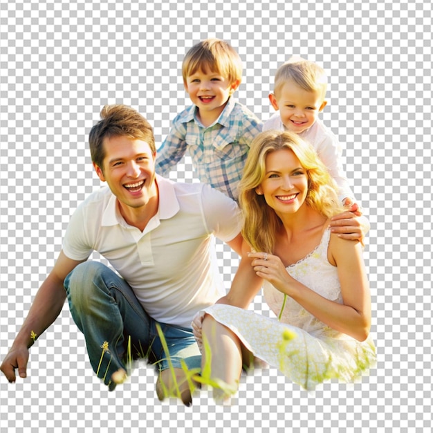 cute family playing in a summer field background