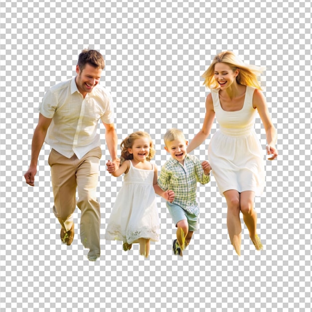 cute family playing in a summer field background