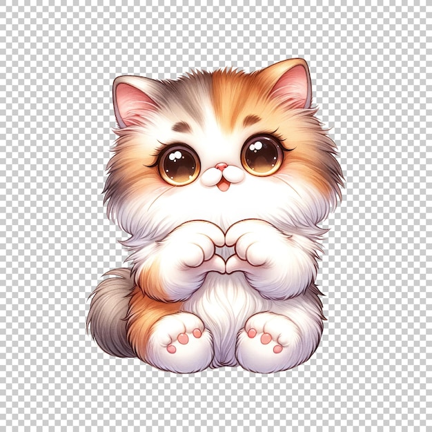 PSD cute fluffy kitten with big eyes isolated on transparent background