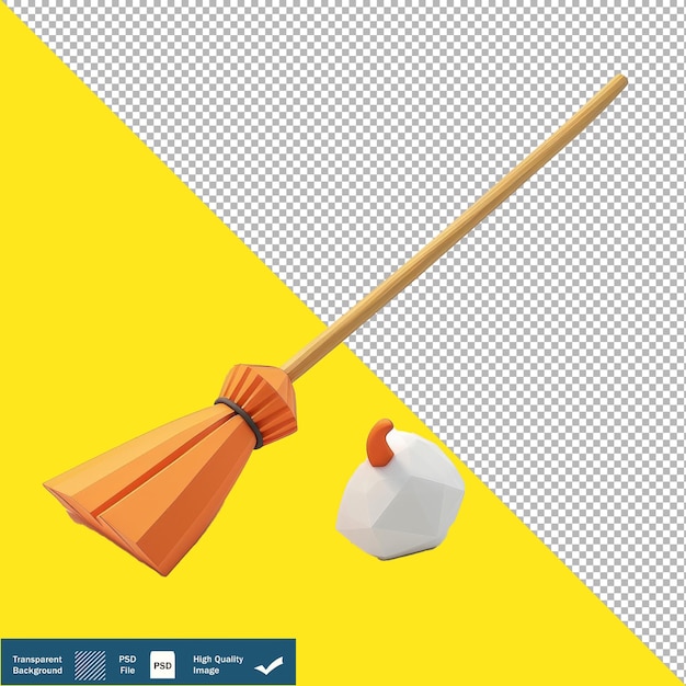 PSD cute flying broomstick 3d isometric render transparent background png psd