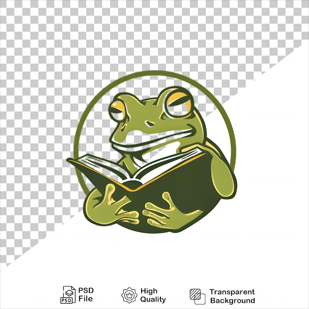 PSD cute frog character holding a book on transparent background