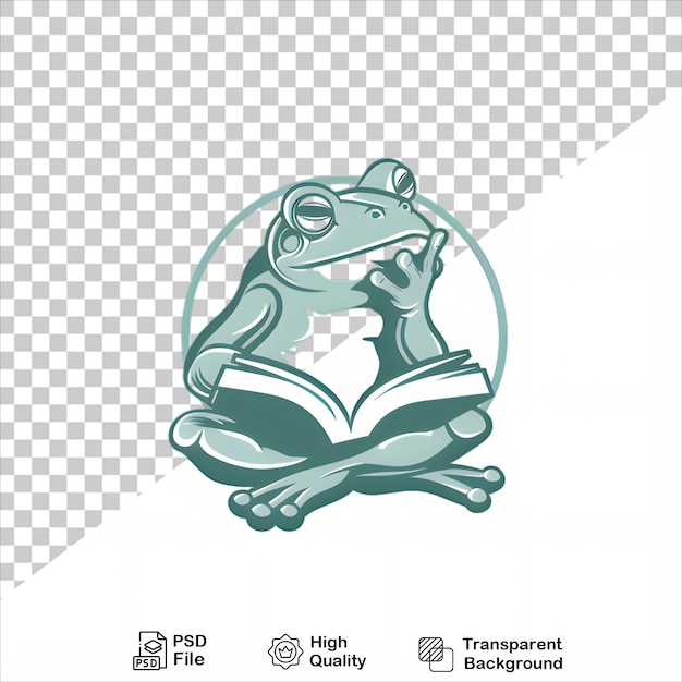 PSD cute frog character holding a book on transparent background