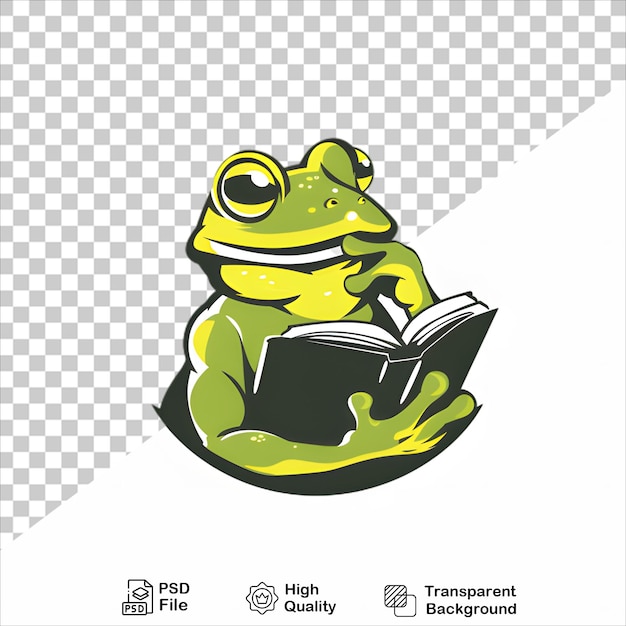 Cute Frog Character Holding a Book on Transparent Background