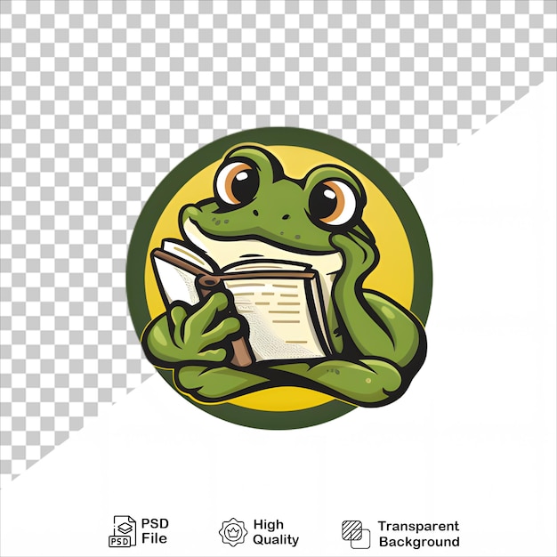 Cute Frog Character Holding a Book on Transparent Background