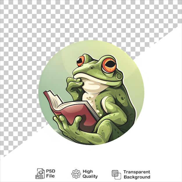 PSD cute frog character holding a book on transparent background