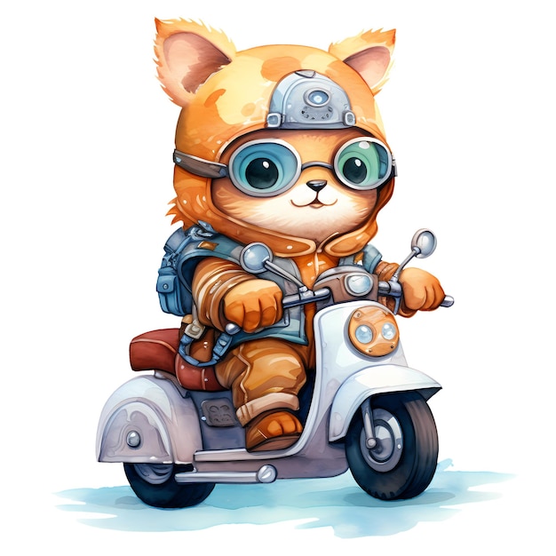 Cute Funny Fox Motorcycle Clipart Illustration