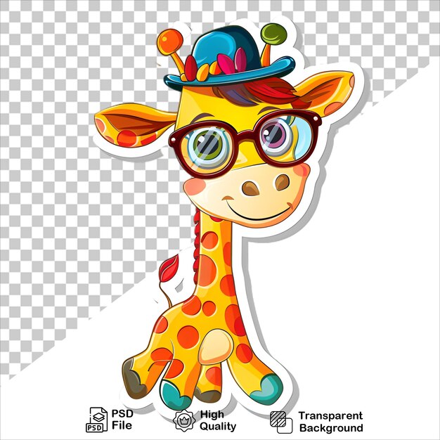 PSD cute giraffe with glasses sticker png isolated design