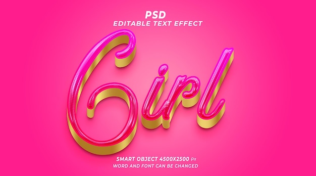 Cute girl 3d editable text effect PSD template with cute background