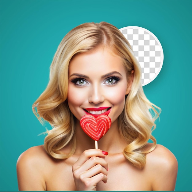 PSD cute girl pretty blonde lady wearing red lipstick in pink blouse with requisites crown and lips