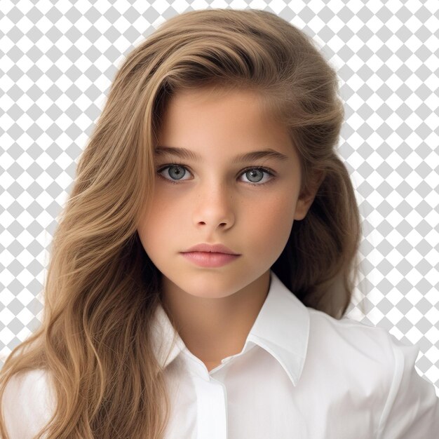 A cute girl wearing white shirt Isolated on transparent background PSD file format