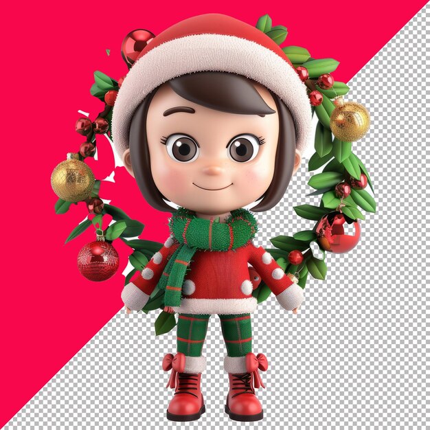 PSD cute girl with christmas decorations 3d isolated white background transparent background png psd