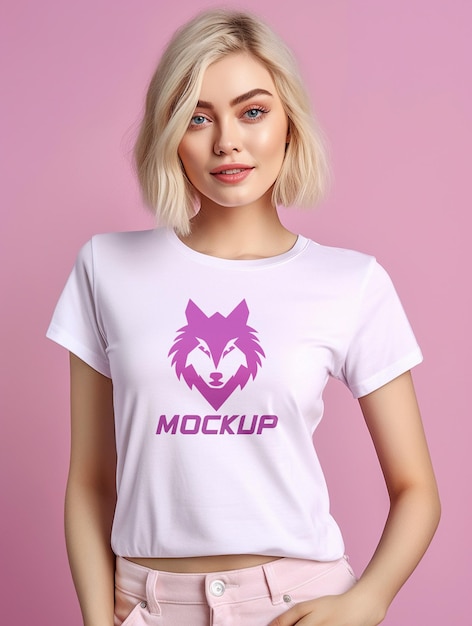 Cute Girls wearing blank tshirt mockup design psd