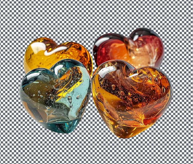 Cute glass heart sculptures isolated on transparent background