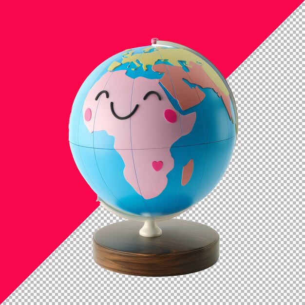 PSD cute globe 3d isolated render white background transparent background png psd