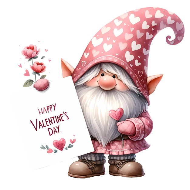 PSD cute gnome celebrating love valentine watercolor clipart illustration