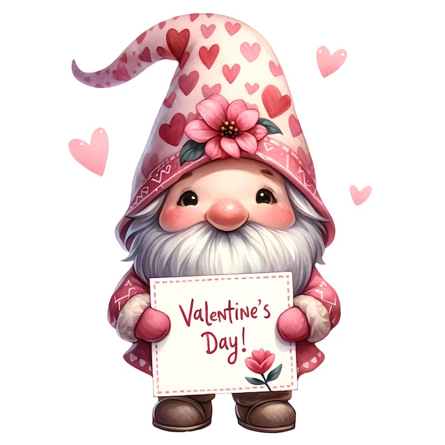 PSD cute gnome celebrating love valentine watercolor clipart illustration