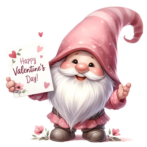 PSD cute gnome celebrating love valentine watercolor clipart illustration