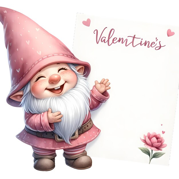 PSD cute gnome celebrating love valentine watercolor clipart illustration