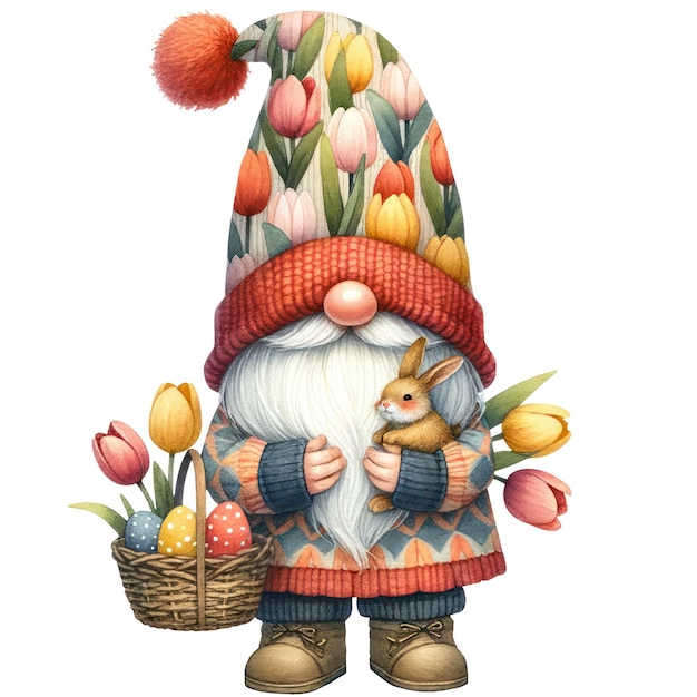 PSD cute gnome easter day clipart illustration