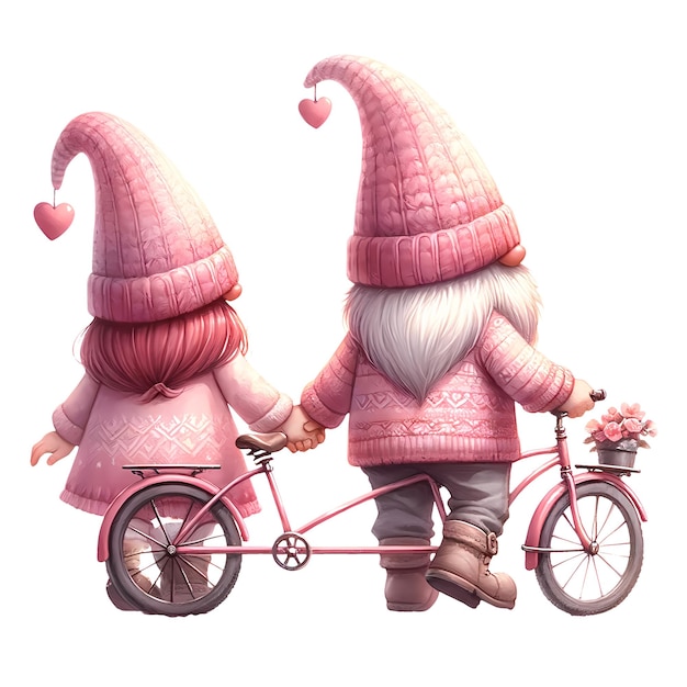 Cute Gnome Valentine Bicycle Watercolor Clipart Illustration