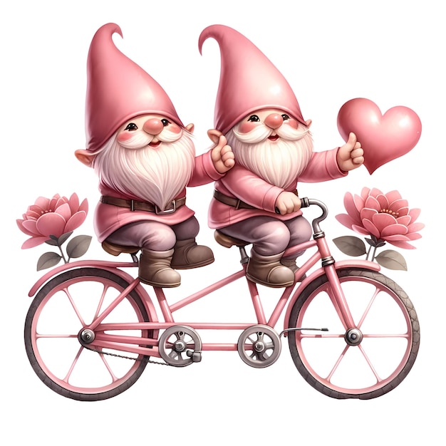 Cute Gnome Valentine Bicycle Watercolor Clipart Illustration