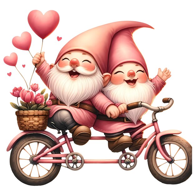 PSD cute gnome valentine bicycle watercolor clipart illustration