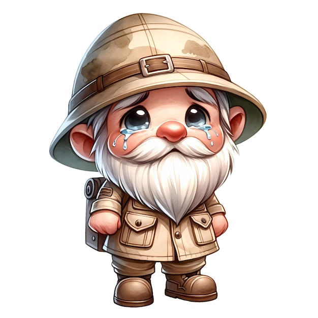 Cute Gnome Wearing Safari Suit Watercolor Clipart Illustration